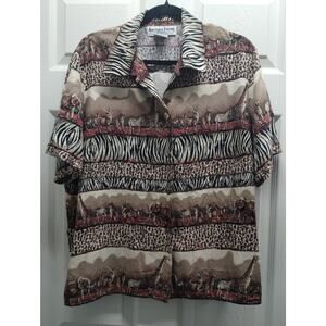 Vintage Another Thyme Plus Size 18W Wild Animals African Safari Button Up Shirt